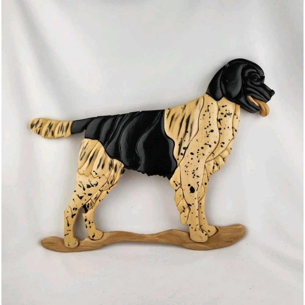 Wood Intarsia Stabyhoun English Setter Field Dog Pointer Handmade Wall Artisan‎